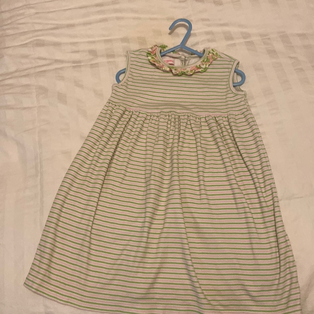 Posh Tots dress by peggy green in pink & green stripe.